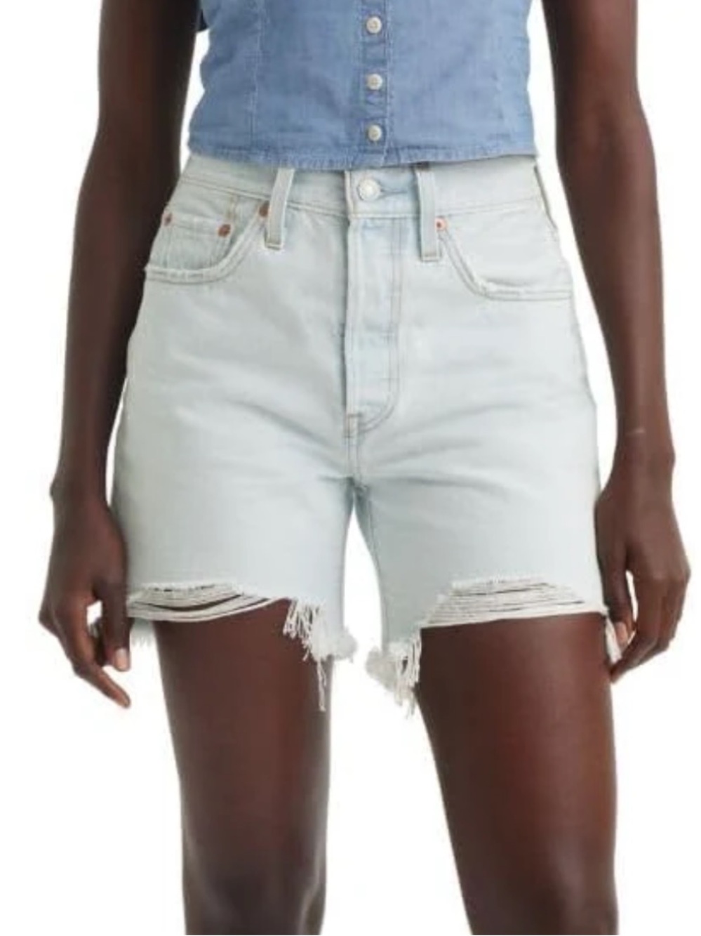 Levi’s Light Wash High-Rise Distressed Denim Shorts - Light Blue